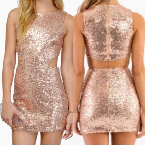 TOBI Rose Gold Dress Sequin Cut Out Mini Dress - Picture 10 of 12